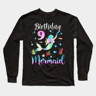 9 Years Old Birthday Mermaid Happy 9th Birthday Long Sleeve T-Shirt